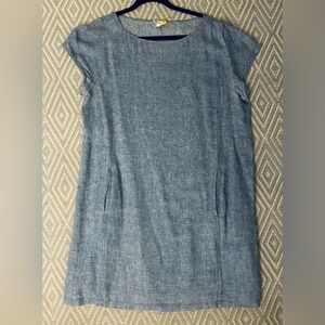 Eileen Fisher Bateau Neck Cap Sleeve Shift Dress Pockets Women Large Chambray